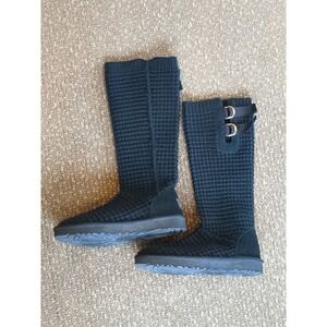 UGG Classic Solene Tall Knit Boots Buckle Sz 10 Black